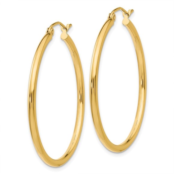 14k Polished 2x35mm Tube Hoop Earrings - Picture 4 of 4